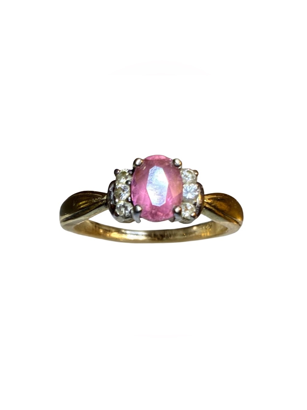 Vintage 14K Gold Pink Sapphire & Diamond Ring – Size 7
